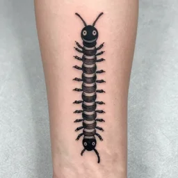 tattoo a straight centipede, simple, stylish, black, beautiful, lucid, stencil, ink, 4 k, 8 k