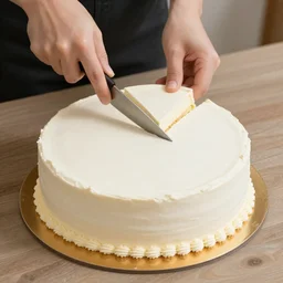 someone is cutting the ( ( ( pentagon cake ) ) )