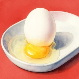 white and yellow egg on a drying pan, kseniia yeromenko, rob duenas, watercolor, illustration, red background, highly detailed