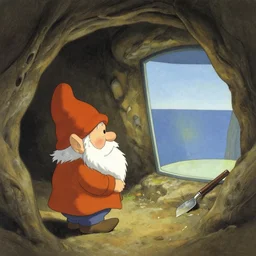 cave gnome by shaun tan, style ofyoshitaka amano and edward hopper