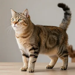 a bodybuilder cat standing in a side chest position. realistic.