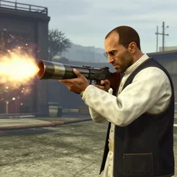 the pope shooting a rocket launcher, GTA V style