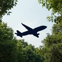 logo of a plane flying over some trees