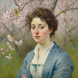 portrait of a lady in spring, painting by stanhope forbes, oil on canvas