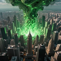a green massive interdimensional portal opening in the center of a vast megacity, art by mark cooper, 8 k, hyper detailed, hdr, intricate, masterpiece