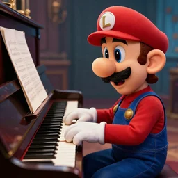 luigi playing the piano in hell, detailed