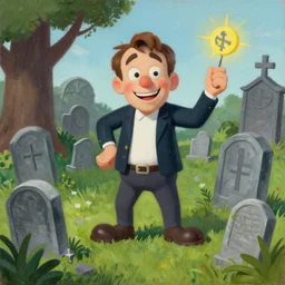 a mike campau painting of a goofy graveyard by