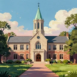 colorful lithograph of belmont abbey college