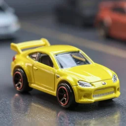 3 5 mm photo of metallic yellow pacman car like hot wheels model, epic cinematic, epic lighting