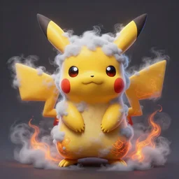 high intricate detailed 3 d painting of a cute!!! diabolic!! pikachu covered in cloudy fog!!!!!, fractal fire, rudy siswanto, maria panfilova, elina karimova, by tea me, victor titov, on artstation