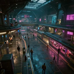 intricate detailed photo environement cyberpunk train station : 4, 4 k rtx hdr volume light concept studio matte painting environement digital illustration style cyberpunk 2 0 7 7 artstation artur tarnowski, mihai muscan, marcin tomalak, marta leydy, marcin stepien, charlotte hughes, zuzanna dabrowa neon bioluminiscence