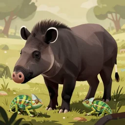 tapir, lambda, chameleon. detailed vector graphics