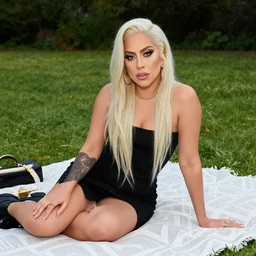 lady gaga picnic, realistic, still,