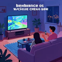 a couple sitting on a sofa watching tv in a living room at night, behance contest winner, tachisme, pixel perfect, chillwave, nightscape, featured on tumblr, lofi youtube illustration