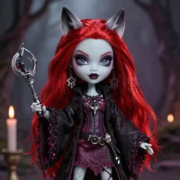 gothic druid shaman ooak doll monster high clawdeen wolf, red hair