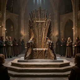 middle ages throne room with a lot of people inside, dim light | | realistic shaded, fine details, realistic shaded lighting poster by greg rutkowski, diego gisbert llorens, magali villeneuve, artgerm, jeremy lipkin and rob rey