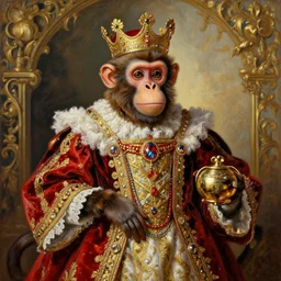 the royal king's monkey by greg hildebrant lisa frank fancy rococo baroque regal oil painting high quality award winning clothed in fancy garb