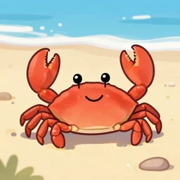 A cute smiling crab on the beach, cute digital art by Quint Buchholz