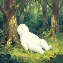 ice cream spirit lost in a forest. this gouache and gold leaf work by the award - winning mangaka has a beautiful composition.