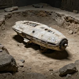 a fossil of spaceship excavated from the ruins of a super - ancient civilization