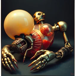 strange seductive futuristic robot body, enticing colorful oil painting dutch golden age vanitas still life sparse composition with bulbous objects strange gooey transparent surfaces shiny metal reflections bizarre mutant meat insects rachel ruysch dali todd schorr very detailed perfect composition rule of thirds masterpiece canon 5 0 mm, cinematic lighting, photography, retro, film, kodachrome