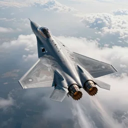 picture of a fighter jet flying through clouds with active after burner, intricate detail, trending on artstation, 8 k