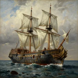 A magnificent ship wreck, realistic painting, in the style of Lyversberg, Rembranlt, and Edouard Manet.