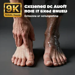 a photograph of a man whose hands are replaced feet, 8k resolution, extremely detailed, award-winning photograph, octane render, redshift.
