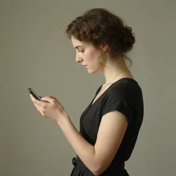polyblasian woman holding cell phone, side profile, julia margaret cameron,