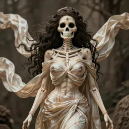 aesthetic santa muerte the folk saint of death realistic! full - body! picture! cute anatomy with an adorable face shapely body heavy chested, she's intricate and elegant wrapped in a light flowing silk, a few piercings, a highly detailed real - life 1 0 8 - megapixel photograph, art nouveau, epic composition, hd