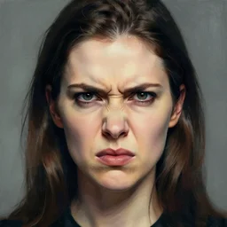 A portrait of a woman, angry face, art by Greg Rutkowski and Zdzisław Beksiński