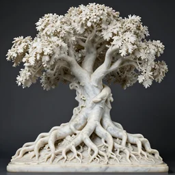 a stunning and hyperdetailed tree made with intricate roots made of white marble sculpted by canova