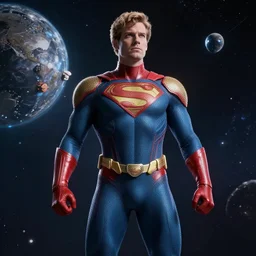 man wearing super suit in space, art station, 4 k