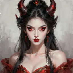 attractive demon queen with red eyes painting by gaston bussiere, luis rollo, portrait, digital painting, highly detailed, artstation, sharp focus, illustration, concept art