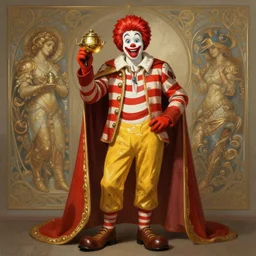 an epic fantasy comic book style full body portrait painting of ronald mcdonald. d & d. fantasy. intricate. elegant. highly detailed. digital painting. artstation. concept art. matte. sharp focus. illustration. art by artgerm and greg rutkowski and alphonse mucha