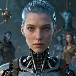 stunning, ultra detailed, i robot, cyberpunk fantasy, perfect eyes and face, biomechanical cybernetic body, deep field, final fantasy, mass effect, dune, hyperion, avatar, artifacts, soft lighting, tom bagshaw, michael cheval, natalie shau,