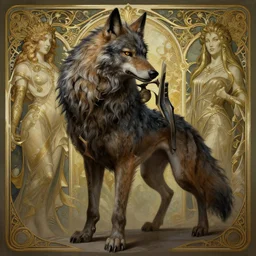 a detailed full body portrait of shewolf, by greg rutkowski and justin gerard, digital art, monstrous, art nouveau, baroque style, realistic painting, very detailed, fantasy, dnd, character design, trending on artstation