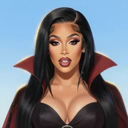 cardi b as a vampire, portrait, illustration, rim light, top light, summer clear blue sky, perfectly shaded, soft painting, epic, intricate, art by krenz cushart and wenjun lin