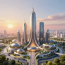 detailed art on artstation, Utopia, sunrise over the perfect city-state, a city blending high-tech and natural beauty, fusion of Japanese and Greek architecture, vibrant, futuristic, utopian