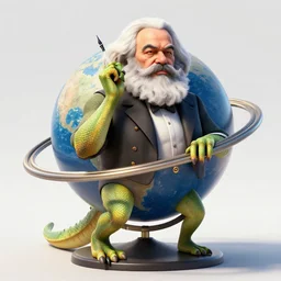 Reptilian Karl Marx pondering his Orb, Unreal Engine, Technicolor