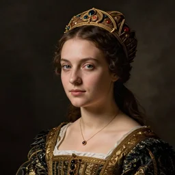 portrait of young woman in renaissance dress and renaissance headdress, art by caravaggio