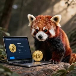 red panda trading cryptocurrency online, losing everything in a bad bet, photograph