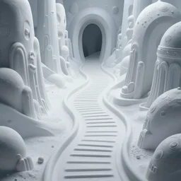 an epic elite elegant mysterious masterpiece fantasy matte painting of an impossible path winding through arctic dream worlds with surreal architecture designed by heironymous bosch, structures inspired by heironymous bosch's garden of earthly delights, surreal ice interiors by cyril rolando and asher durand and natalie shau, insanely detailed, whimsical, intricate, sharp focus, complex, hyperrealistic