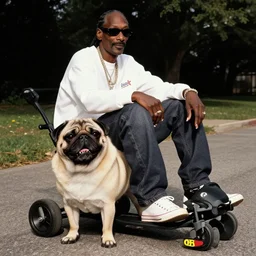 snoop Dogg riding a pug