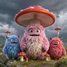 ❤🔥🍄🌪, trending on art station, in the sky, highly detailed surrealist art, elaborate detail fluffy monsters