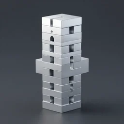 1 0 ea, rectangle jenga stacked for x, y, z, axes, contemporary art, simple, silver steel, trending on behance, keyshot 1 1