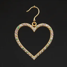mystical gold and diamond thin curly heart shaped hanger with fine purple and green details, ultra detailed, centered, octane render, elegant, on dark background