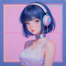 retro 9 0 s, lofi girl aesthetic, pastel, vaporwave colors, black anime girl, futuristic, indie, hyperrealistic painting, golden ratio, by stanley twardowicz, ilya kuvshinov, rossdraws