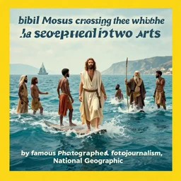 “biblical scene Moses crossing the sea which he has separated into two parts, by famous photographer, fotojournalism, National Geographic”