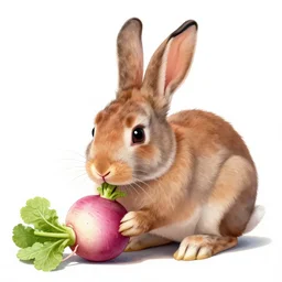 an illustration of a rabbit eating a radish, trending on artstation, shape focus, high detailed, by anton fadeev